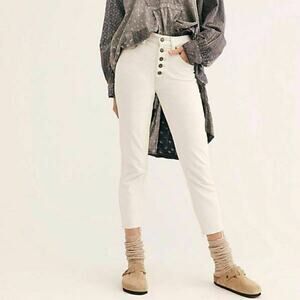 Free People Blossom White Rigid High Rise Ankle Jean 24 Frayed Hem NEW